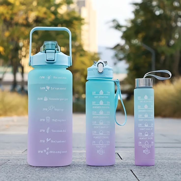 Motivational Sports Water Bottles Pack of 3 (2000ml, 800ml, 300ml) - Random Color