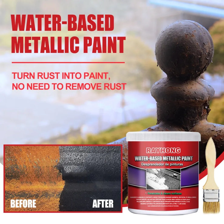 Anti-Rust Metallic Paint (300g) with Brush – Water-Based Coating for Rust Removal on Metal