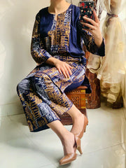 2Pcs Womens Stitched Linen Printed Suit