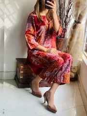 2Pcs Womens Stitched Linen Printed Suit