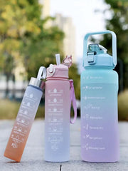 Motivational Sports Water Bottles Pack of 3 (2000ml, 800ml, 300ml) - Random Color